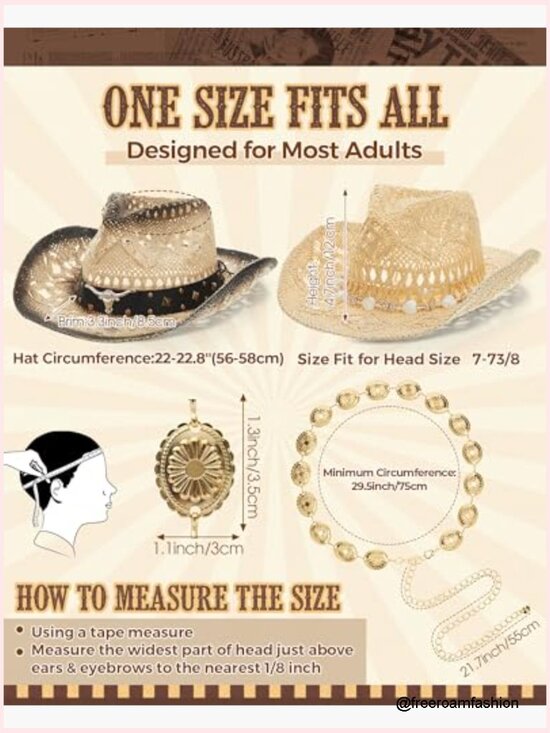 Straw Cowboy Hat Set with Shapeable Brim & Concho Belts main image 3